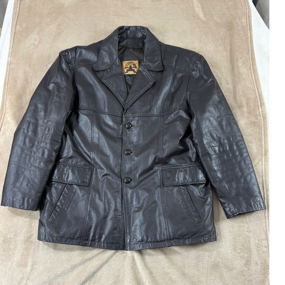 Vintage Phase Two‎ leather 3-button car coat Men size Medium Black Brownish